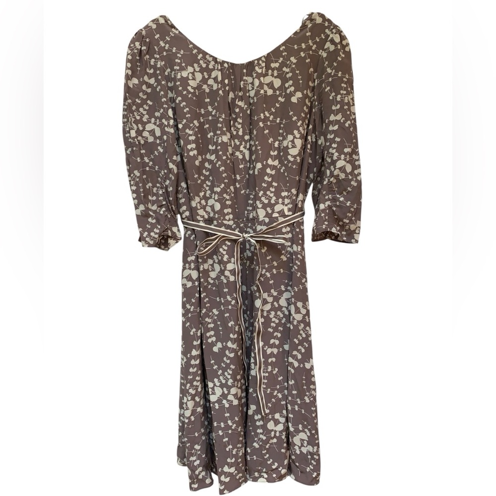 Boden Floral Print Dress in Taupe and Cream